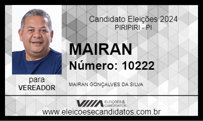 Candidato MAIRAN 2024 - PIRIPIRI - Eleições