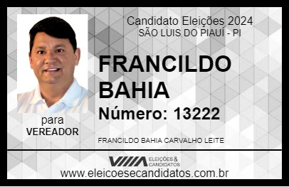 Candidato FRANCILDO BAHIA 2024 - SÃO LUIS DO PIAUÍ - Eleições