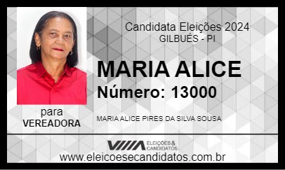 Candidato MARIA ALICE 2024 - GILBUÉS - Eleições