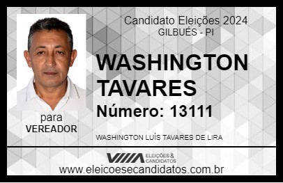 Candidato WASHINGTON TAVARES 2024 - GILBUÉS - Eleições