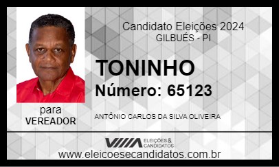 Candidato TONINHO 2024 - GILBUÉS - Eleições