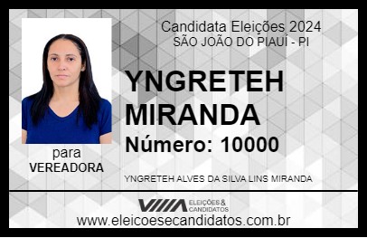 Candidato YNGRETEH MIRANDA 2024 - SÃO JOÃO DO PIAUÍ - Eleições