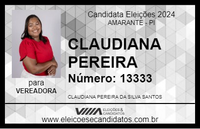 Candidato CLAUDIANA PEREIRA 2024 - AMARANTE - Eleições