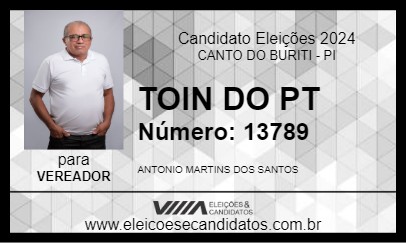 Candidato TOIN DO PT 2024 - CANTO DO BURITI - Eleições