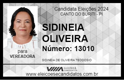 Candidato SIDINEIA OLIVEIRA 2024 - CANTO DO BURITI - Eleições