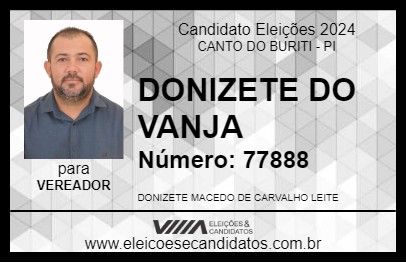 Candidato DONIZETE DO VANJA 2024 - CANTO DO BURITI - Eleições