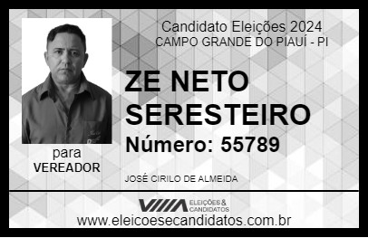 Candidato ZE NETO SERESTEIRO 2024 - CAMPO GRANDE DO PIAUÍ - Eleições