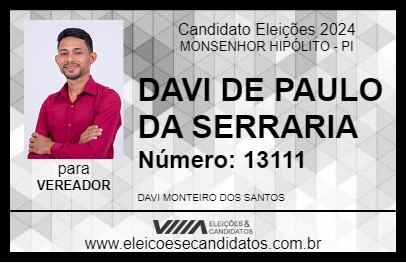 Candidato DAVI DE PAULO DA SERRARIA 2024 - MONSENHOR HIPÓLITO - Eleições