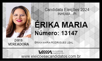 Candidato ÉRIKA MARIA 2024 - INHUMA - Eleições