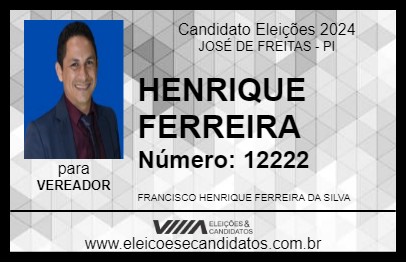 Candidato HENRIQUE FERREIRA 2024 - JOSÉ DE FREITAS - Eleições