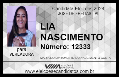 Candidato LIA NASCIMENTO 2024 - JOSÉ DE FREITAS - Eleições