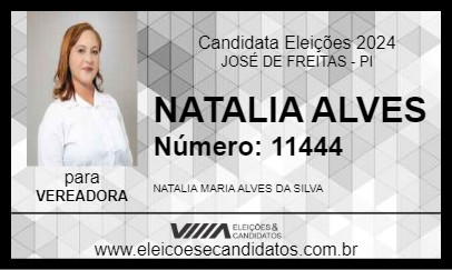 Candidato NATALIA ALVES 2024 - JOSÉ DE FREITAS - Eleições