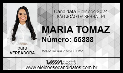 Candidato MARIA TOMAZ 2024 - SÃO JOÃO DA SERRA - Eleições