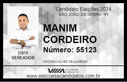 Candidato NANIM CORDEIRO 2024 - SÃO JOÃO DA SERRA - Eleições