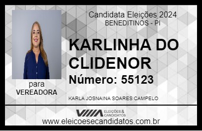 Candidato KARLINHA DO CLIDENOR 2024 - BENEDITINOS - Eleições