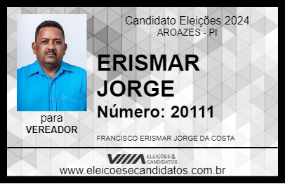 Candidato ERISMAR JORGE 2024 - AROAZES - Eleições