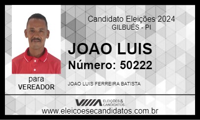 Candidato JOAO LUIS 2024 - GILBUÉS - Eleições