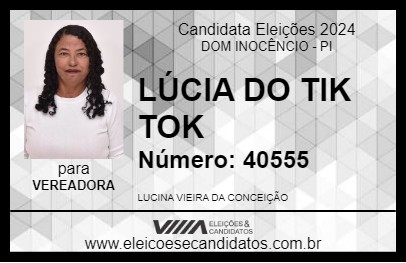 Candidato LÚCIA DO TIK TOK 2024 - DOM INOCÊNCIO - Eleições