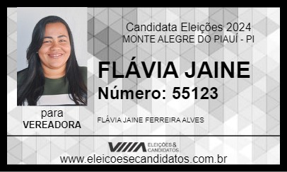 Candidato FLÁVIA JAINE 2024 - MONTE ALEGRE DO PIAUÍ - Eleições