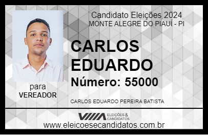 Candidato CARLOS EDUARDO 2024 - MONTE ALEGRE DO PIAUÍ - Eleições