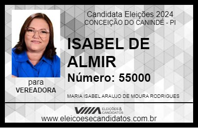 Candidato ISABEL DE ALMIR 2024 - CONCEIÇÃO DO CANINDÉ - Eleições