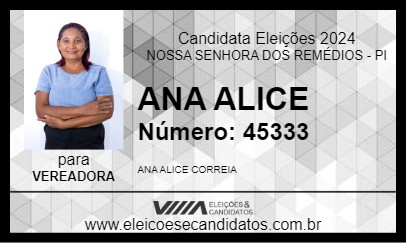 Candidato ANA ALICE 2024 - NOSSA SENHORA DOS REMÉDIOS - Eleições