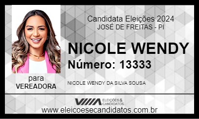 Candidato NICOLE WENDY 2024 - JOSÉ DE FREITAS - Eleições