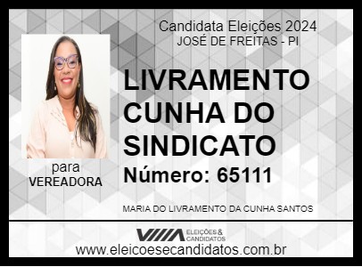 Candidato LIVRAMENTO CUNHA DO SINDICATO 2024 - JOSÉ DE FREITAS - Eleições