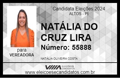 Candidato NATÁLIA DO CRUZ LIRA 2024 - ALTOS - Eleições