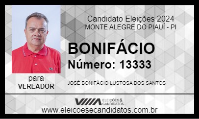 Candidato BONIFÁCIO 2024 - MONTE ALEGRE DO PIAUÍ - Eleições