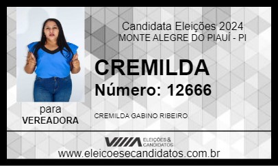 Candidato CREMILDA 2024 - MONTE ALEGRE DO PIAUÍ - Eleições