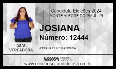 Candidato JOSIANA 2024 - MONTE ALEGRE DO PIAUÍ - Eleições