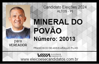 Candidato MINERAL DO POVÃO 2024 - ALTOS - Eleições