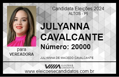 Candidato JULYANNA CAVALCANTE 2024 - ALTOS - Eleições