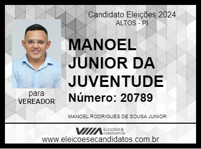 Candidato MANOEL JUNIOR DA JUVENTUDE 2024 - ALTOS - Eleições