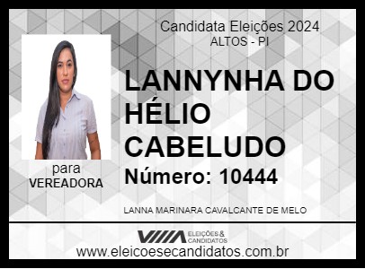 Candidato LANNYNHA DO HÉLIO CABELUDO 2024 - ALTOS - Eleições