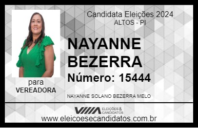 Candidato NAYANNE BEZERRA 2024 - ALTOS - Eleições