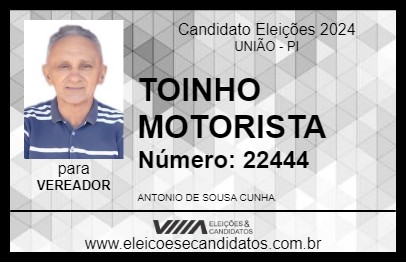 Candidato TOINHO MOTORISTA 2024 - UNIÃO - Eleições