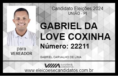 Candidato GABRIEL DA LOVE COXINHA 2024 - UNIÃO - Eleições