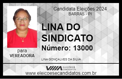 Candidato LINA DO SINDICATO 2024 - BARRAS - Eleições