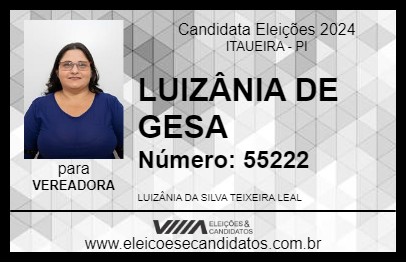 Candidato LUIZÂNIA DE GESA 2024 - ITAUEIRA - Eleições