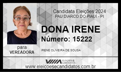 Candidato DONA IRENE 2024 - PAU D\ARCO DO PIAUÍ - Eleições