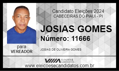 Candidato JOSIAS GOMES 2024 - CABECEIRAS DO PIAUÍ - Eleições