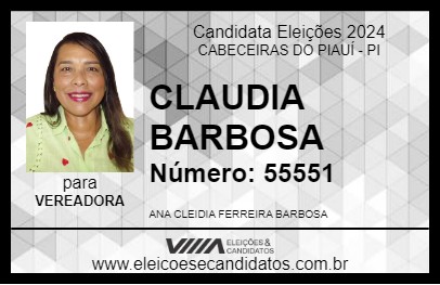 Candidato CLAUDIA BARBOSA 2024 - CABECEIRAS DO PIAUÍ - Eleições