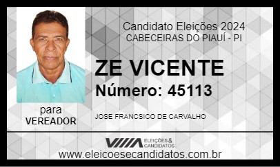 Candidato ZE VICENTE 2024 - CABECEIRAS DO PIAUÍ - Eleições