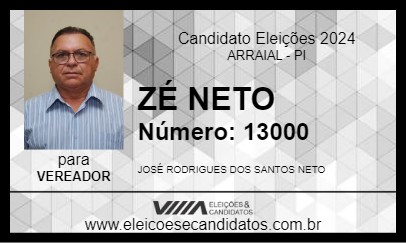 Candidato ZÉ NETO 2024 - ARRAIAL - Eleições