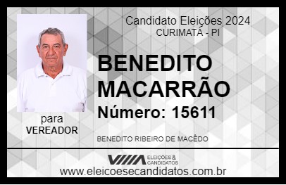 Candidato BENEDITO MACARRÃO 2024 - CURIMATÁ - Eleições