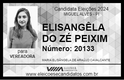 Candidato ELIZANGELA DO ZÉ PEIXINHO 2024 - MIGUEL ALVES - Eleições