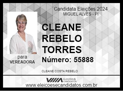 Candidato CLEANE REBELO TORRES 2024 - MIGUEL ALVES - Eleições