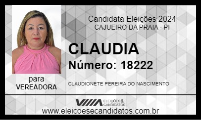 Candidato CLAUDIA 2024 - CAJUEIRO DA PRAIA - Eleições